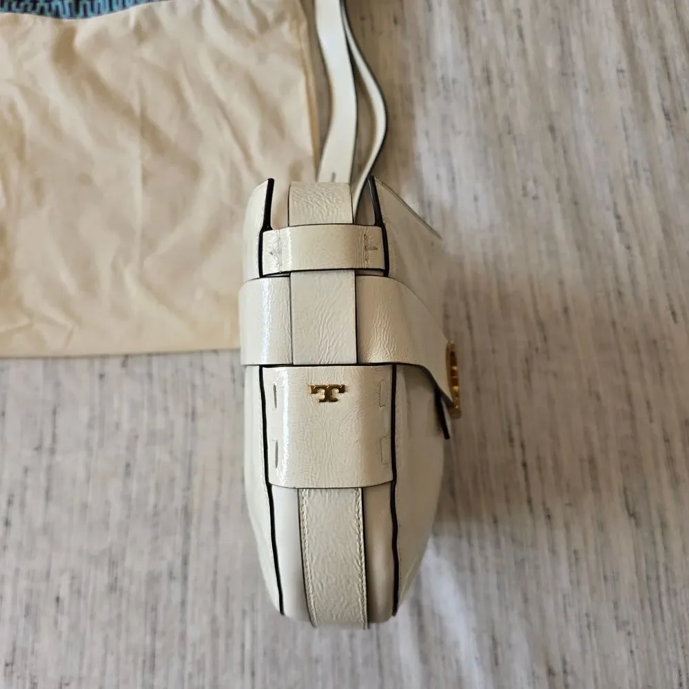 Tory Burch Gemini Cream Patent Leather Crossbody Bag with Gold Accents